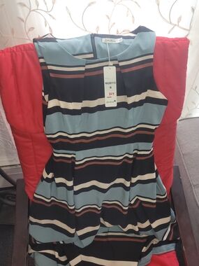 Sleeveless Striped Midi Dress in Blue and Black by